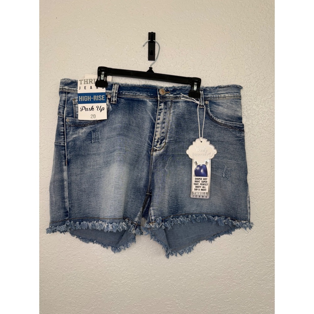 Thrill Jeans Womens Size 20 High Rise Push Up Distressed Denim Shorts Blue New